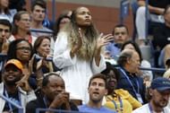 Ayan Broomfield cheering for Frances Tiafoe during one of his 2022 US Open matches.
